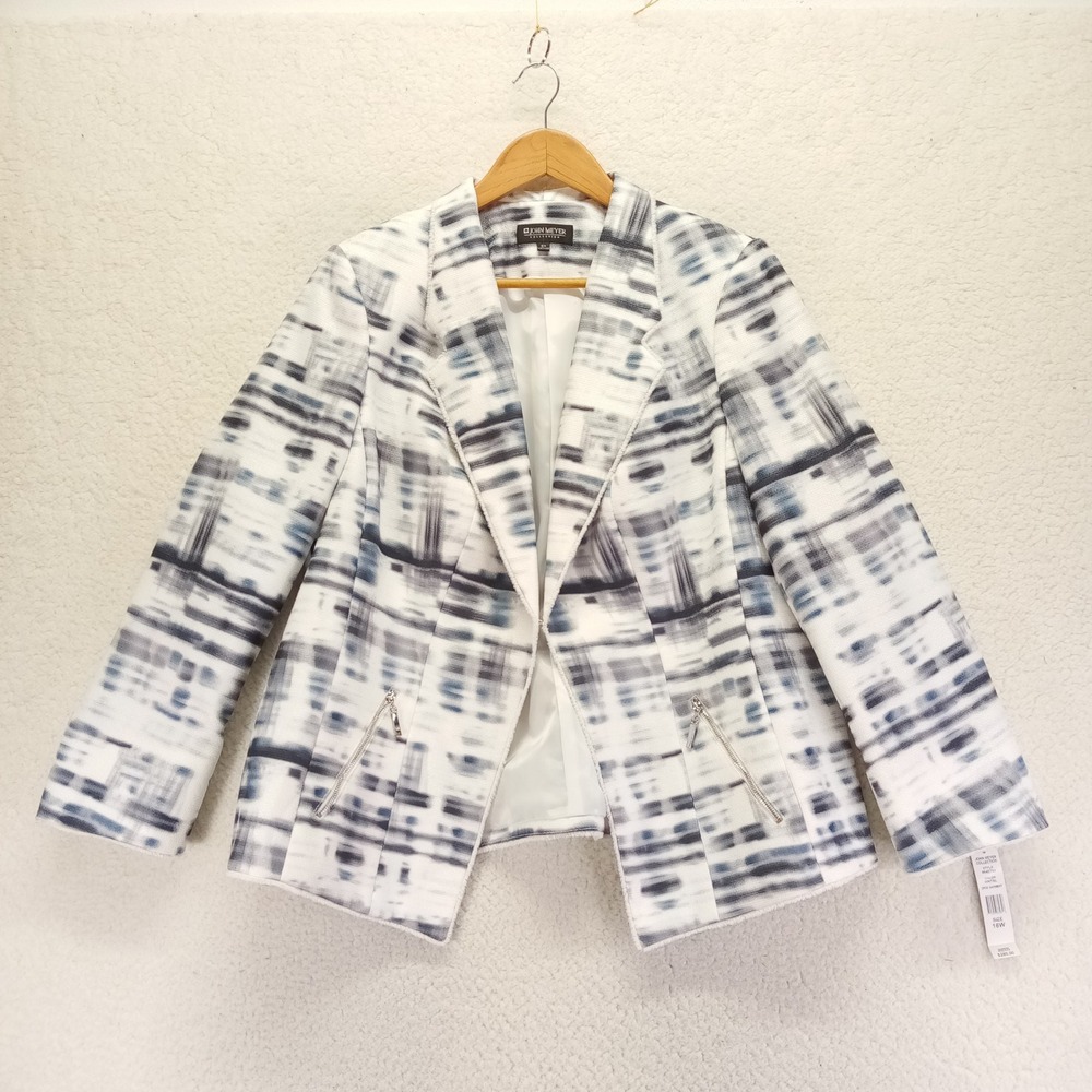 John Meyer Collection Blue White‎ Abstract Print Blazer Jacket 16W 864E752 NWT